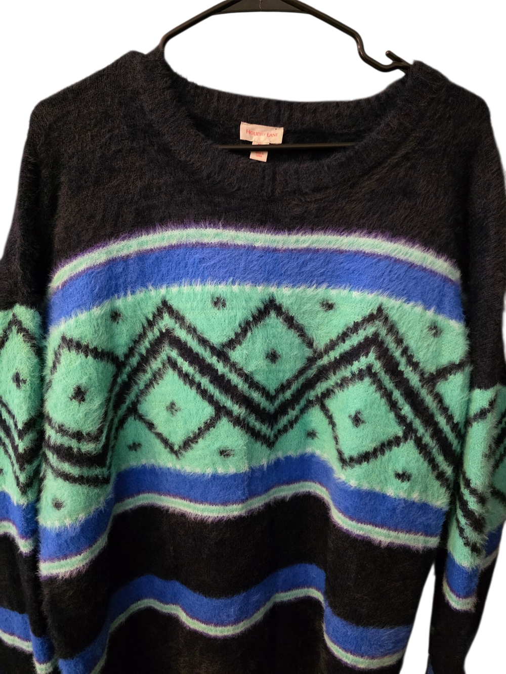 Vintage-Inspired Black & Mint Patterned Sweater